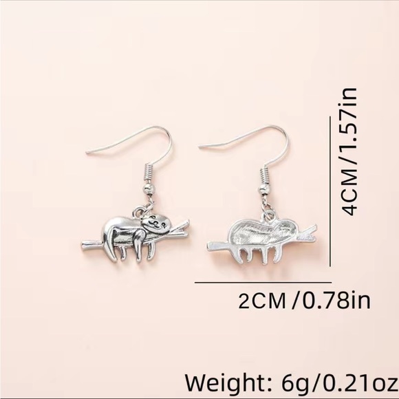 Silver Laying Down Sloth Silver Drop Earrings - Picture 4 of 7